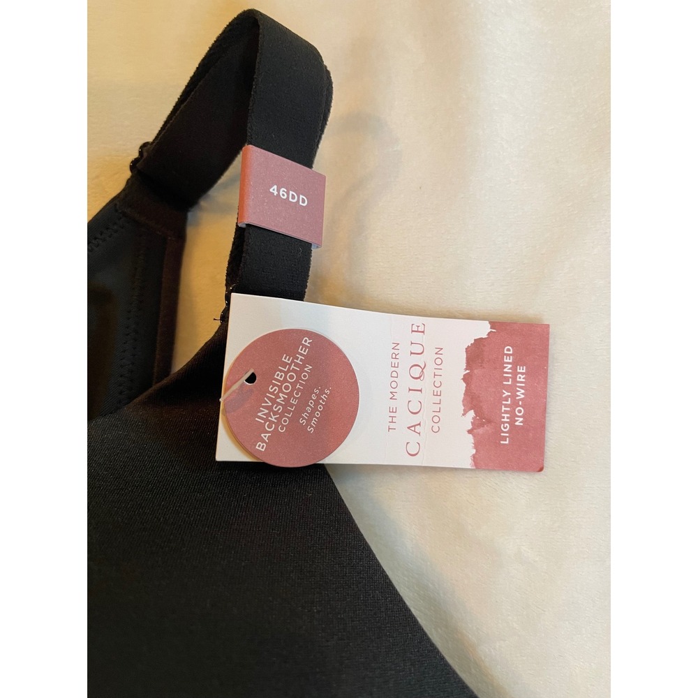 Cacique Invisible Backsmoother Bra 46DD Black Lightly Lined No-Wire NWT - Picture 3 of 6